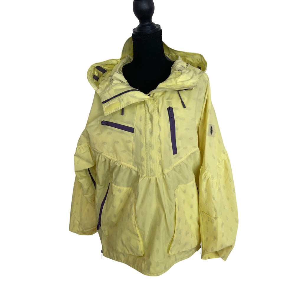 FP Movement Anorak Jacket Womens Small Yellow Nylon Print Gorpcore Windbreaker